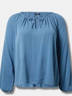 torrid Dusty Blue Tie-Front Peasant Blouse
